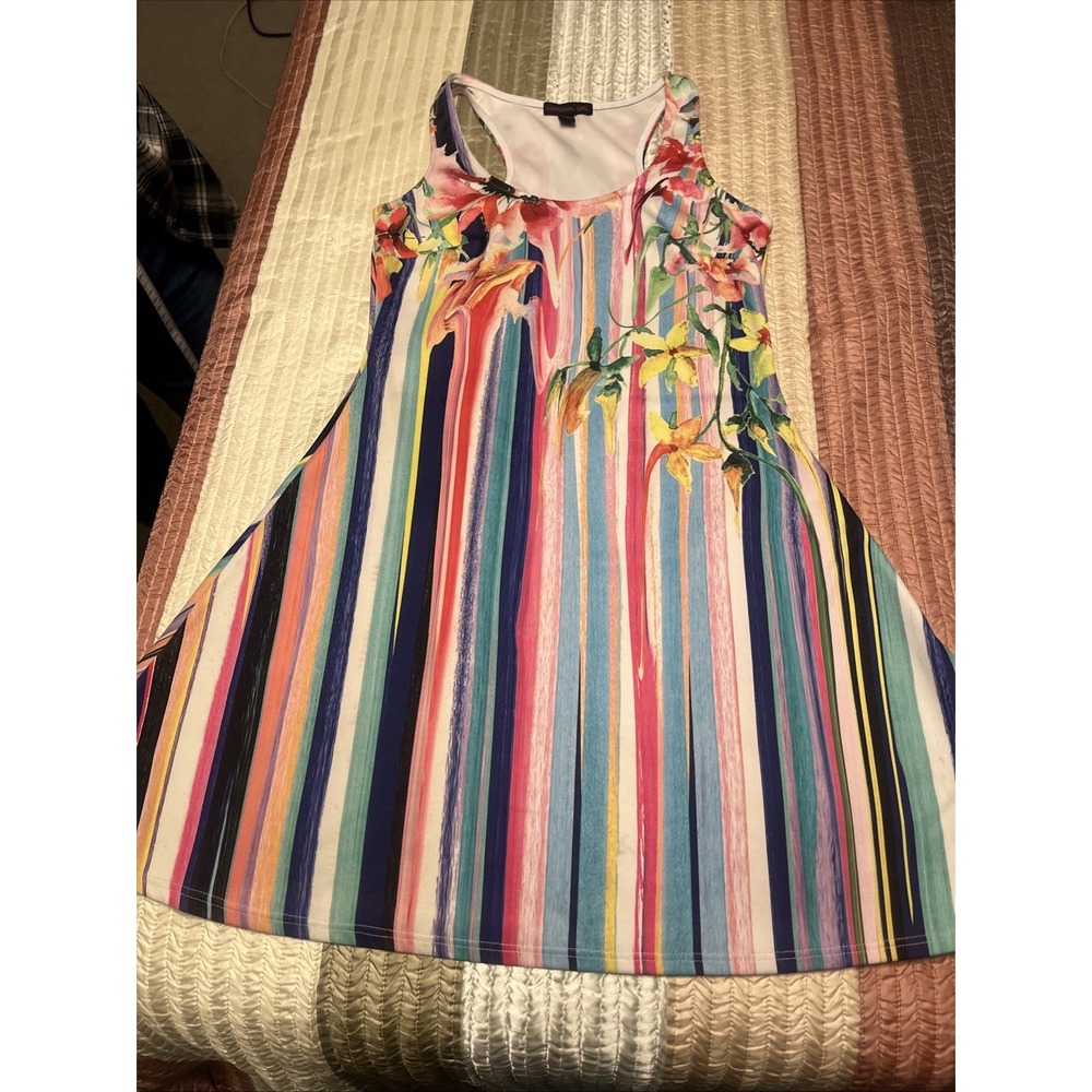 Material Girl Multi Color Floral Stripe Sleeveless A-Line Midi Dress Size M
